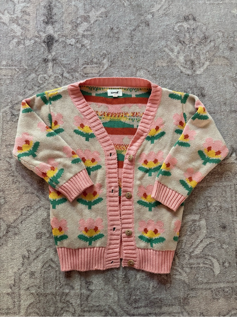Oeuf Floral Pink Knit Cardigan 5/6